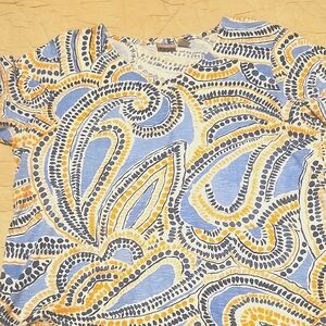 Chicos Brand Blue and Yellow Paisley Print Top. Size 3